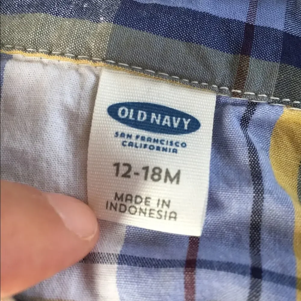 Old Navy Yellow & Blue Plaid Button Up Shirt